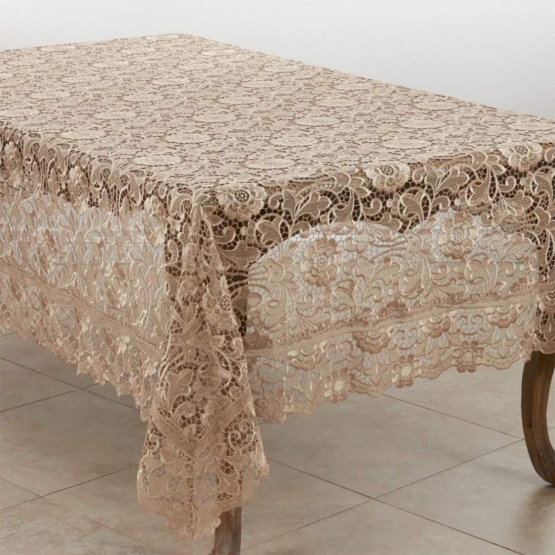 Vintage Venice Lace Floral Tablecloth 67x173 Inch - Elegant Ecru Table Cover for Dining Room, Wedding Reception, Banquet & Special Events | Perfect for Home Decor, Party Decorations & Holiday Gatherings