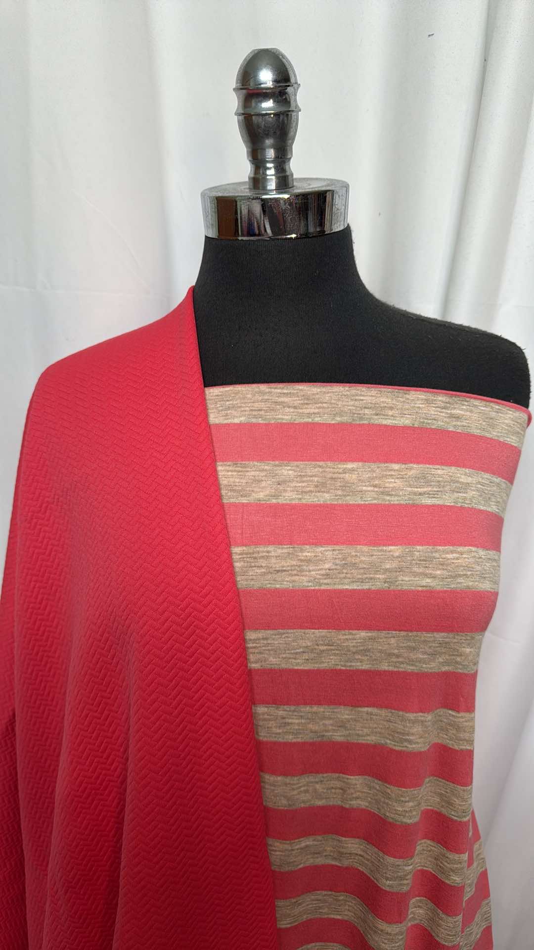 CORAL/STRIPE BUNDLE: 2 Yards Stripe Rib Knit & 2 Yards Coral Pique Knit Fabric - Perfect for DIY Crafts, Baby Clothes, and Home Decor Projects | A27202