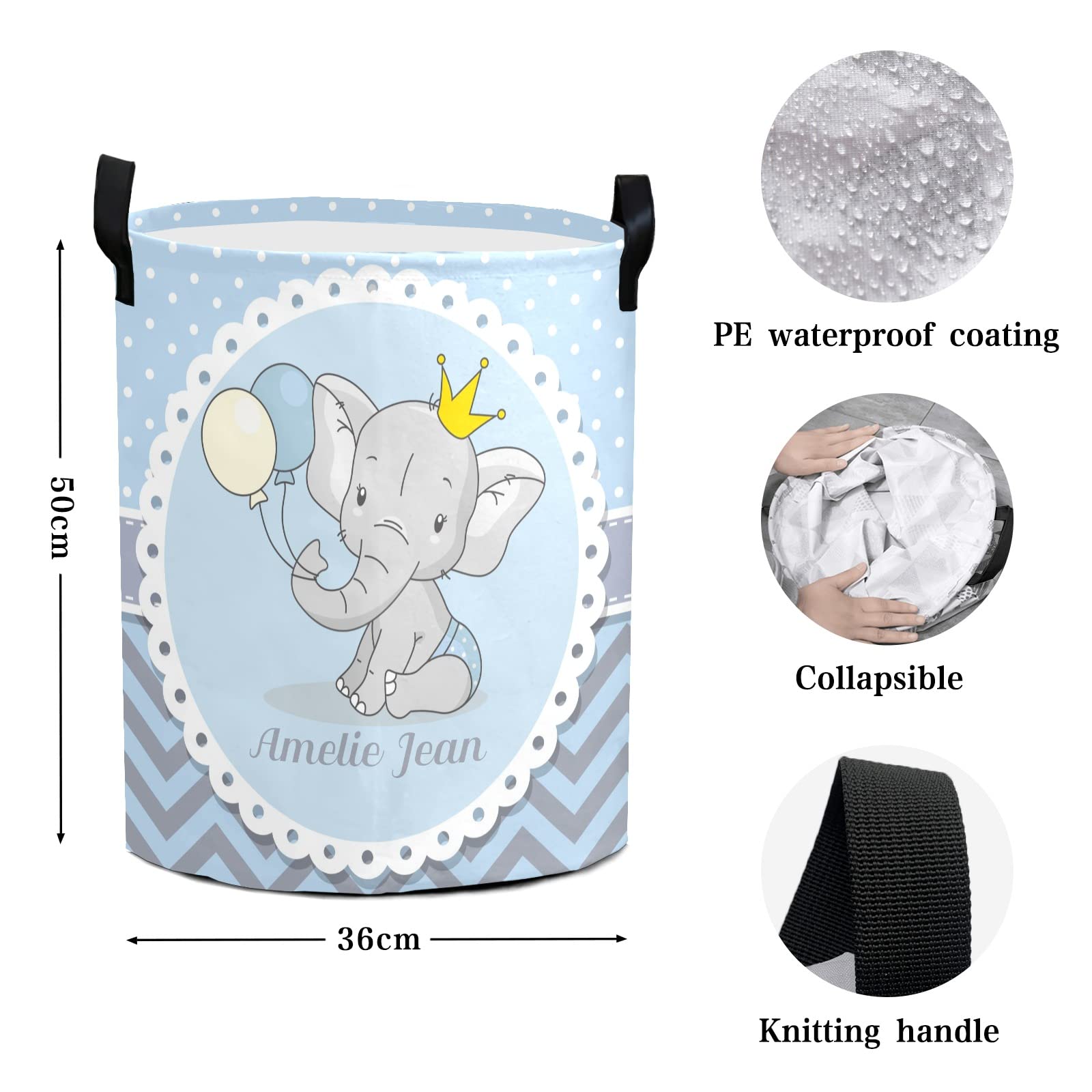 Waterproof Oxford Fabric Storage Bin - Prince Elephant Dots Laundry Hamper & Toy Organizer Basket for Bedroom, Nursery, Clothes & Gift Storage | Perfect for Baby Room Organization & Home Decor