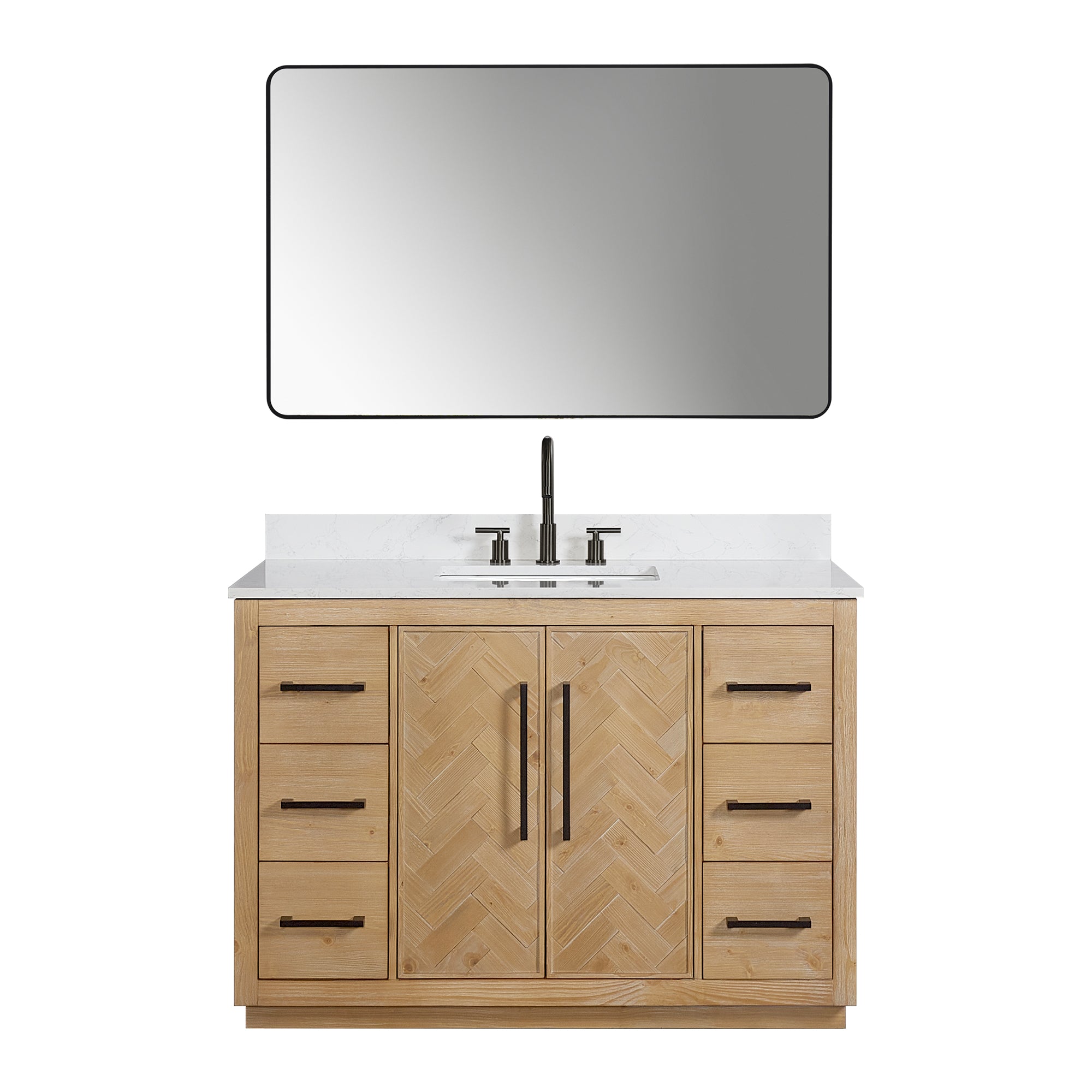 Bellavia 48 Inch Single Bathroom Vanity with Weathered Fir Finish & Engineered Stone Countertop - Perfect for Modern Farmhouse, Rustic, or Coastal Bathroom Designs