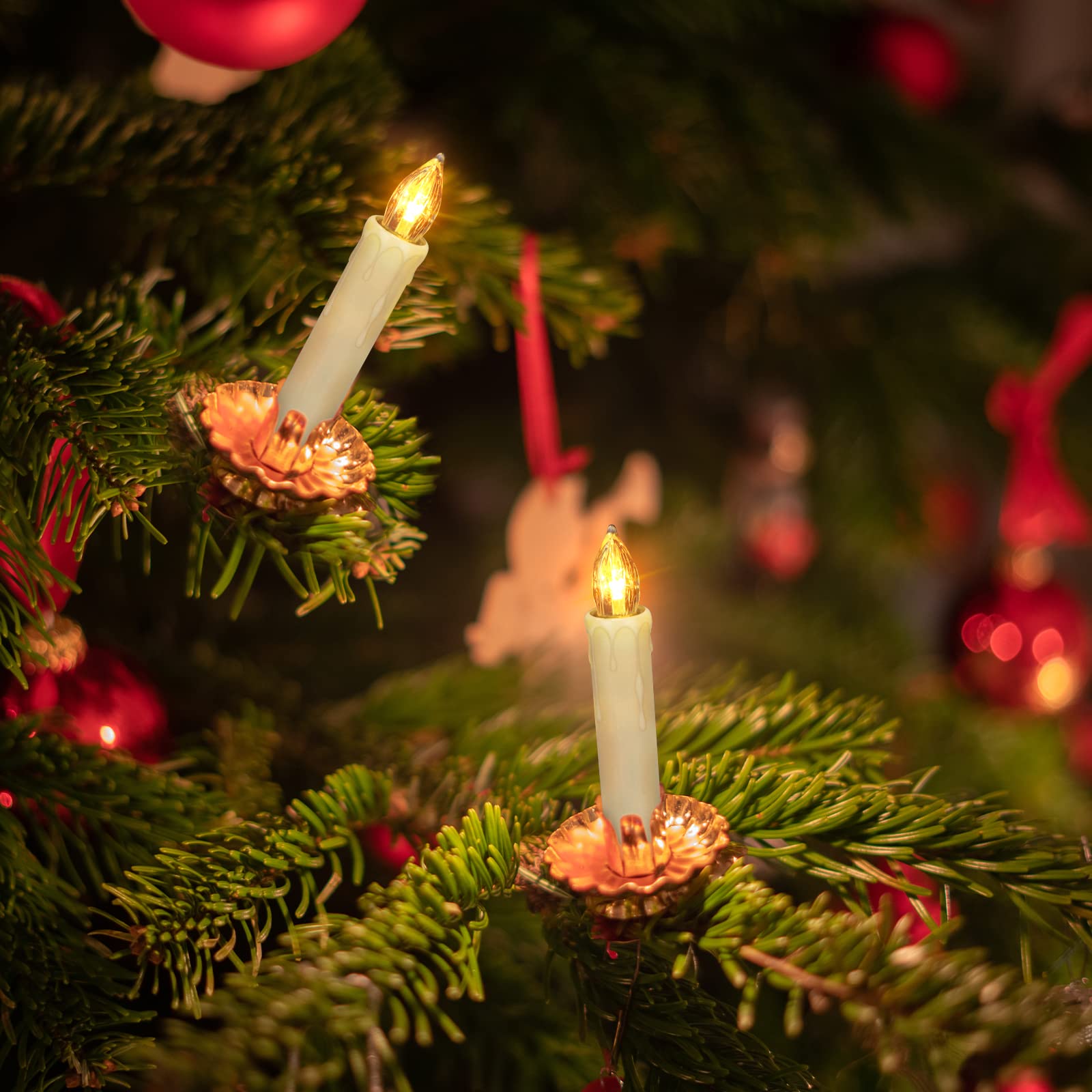 12 Pack Flameless LED Taper Candles with Timer & Remote - Battery Operated Flickering Window Candles with Clips & Suction Cups - Perfect for Christmas Tree, Home, Garden, Holiday, Wedding & Party Decorations