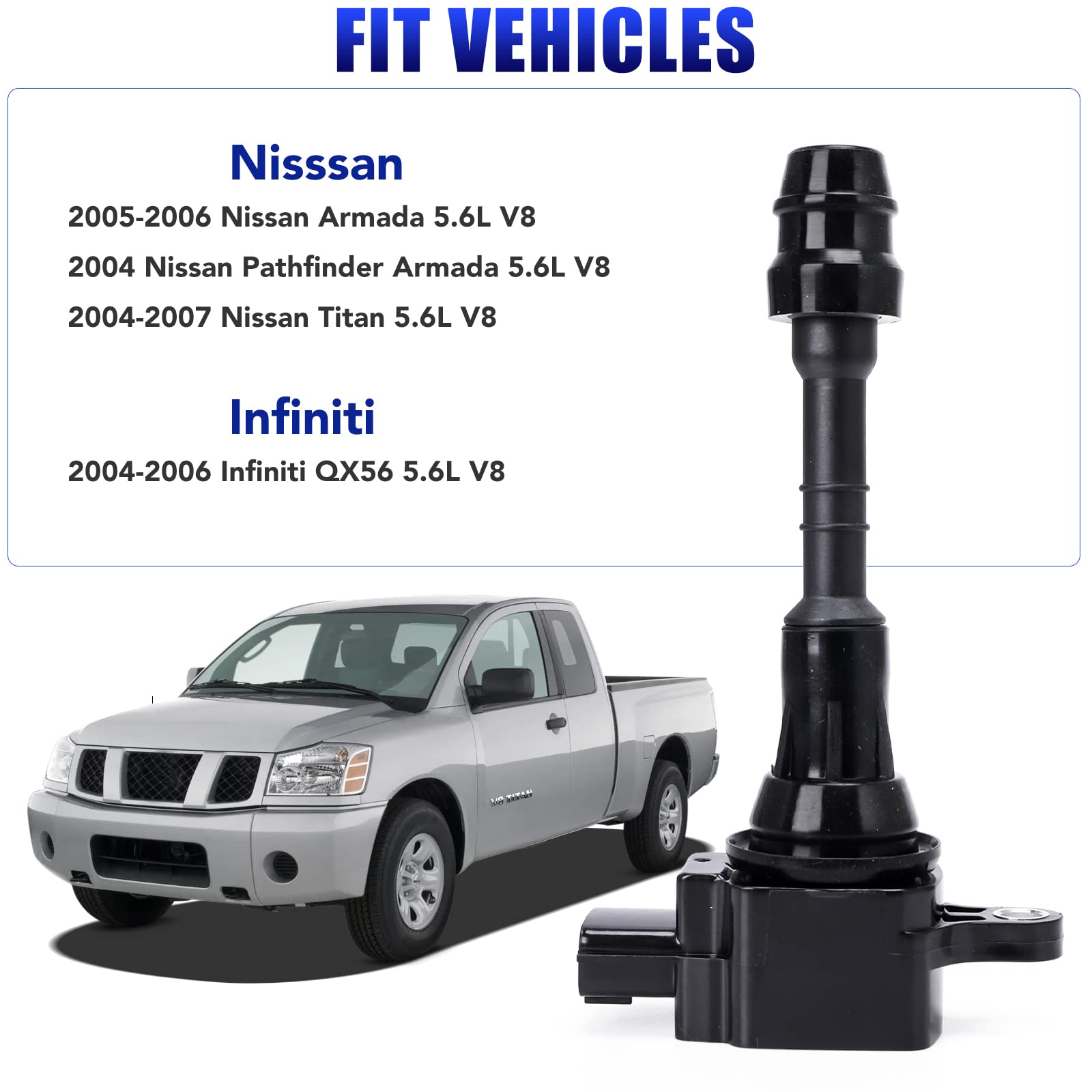 8-Piece Ignition Coil Pack Set Compatible with 2004-2006 Nissan Titan 5.6L V8, Armada, Infiniti QX56 & Pathfinder - Replaces UF510 C1483 - Perfect for Engine Performance & Smooth Acceleration