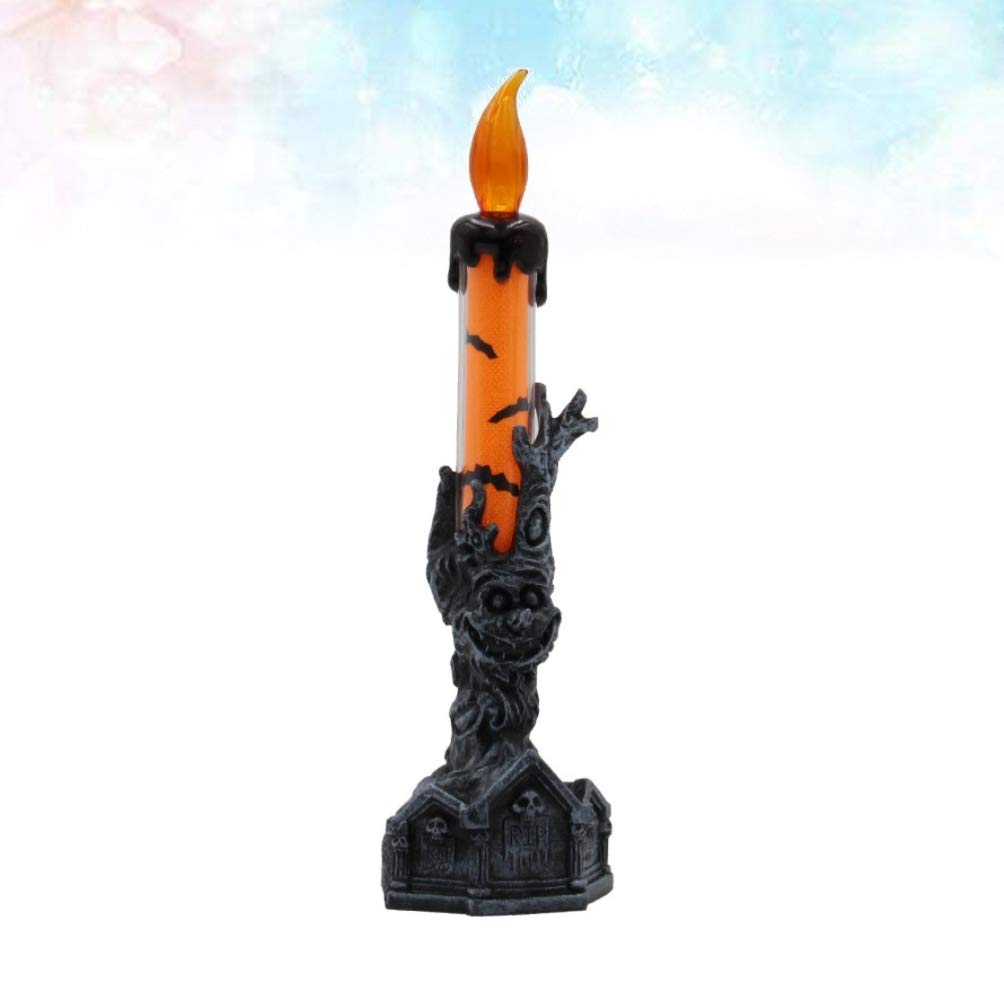 Uonlytech Halloween Skeleton Flameless LED Candle - Skull Candle Holder with Ghost Hand Design, Battery Operated Decorative Light for Halloween Party, Home Bar, Haunted House & Spooky Decor (Orange)