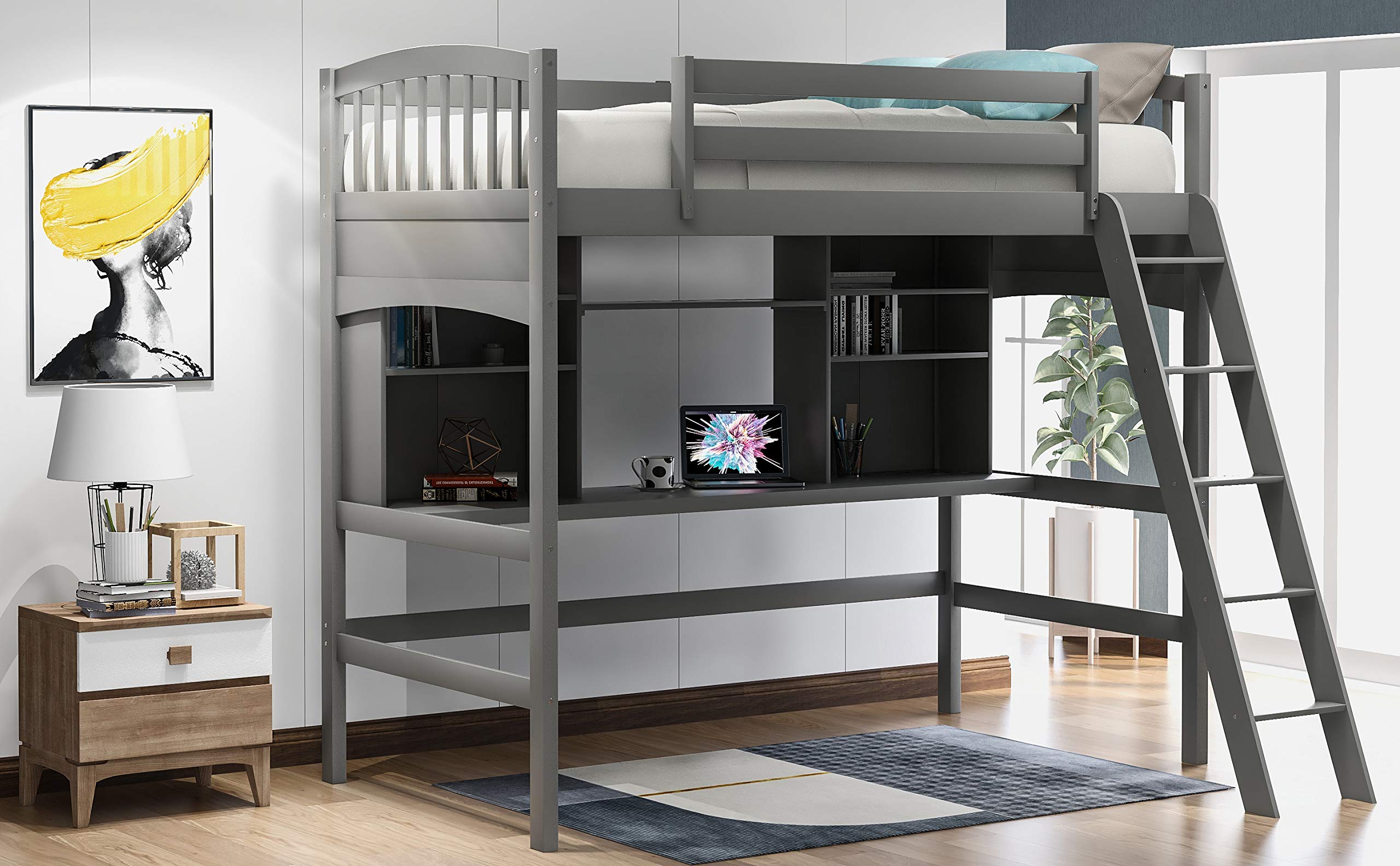 Space-Saving Loft Bed with Built-in Desk for Kids & Teens - Twin Size, Gray - Perfect for Small Bedrooms, Dorms & Studio Apartments