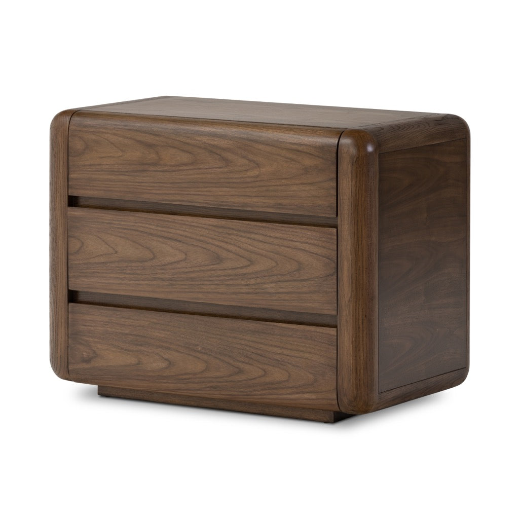 Brynn Nightstand - Dark Walnut Veneer Finish, Modern Bedside Table for Bedroom, Living Room & Office - Compact Storage with Drawer & Shelf