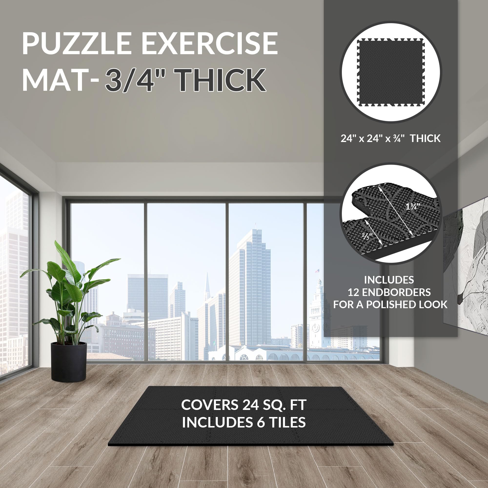 Signature Fitness EVA Foam Interlocking Puzzle Exercise Mat - Non-Slip Flooring for MMA, Yoga, Gymnastics & Home Gym - Multiple Sizes - Perfect for Workouts, Playrooms & Garage Gyms