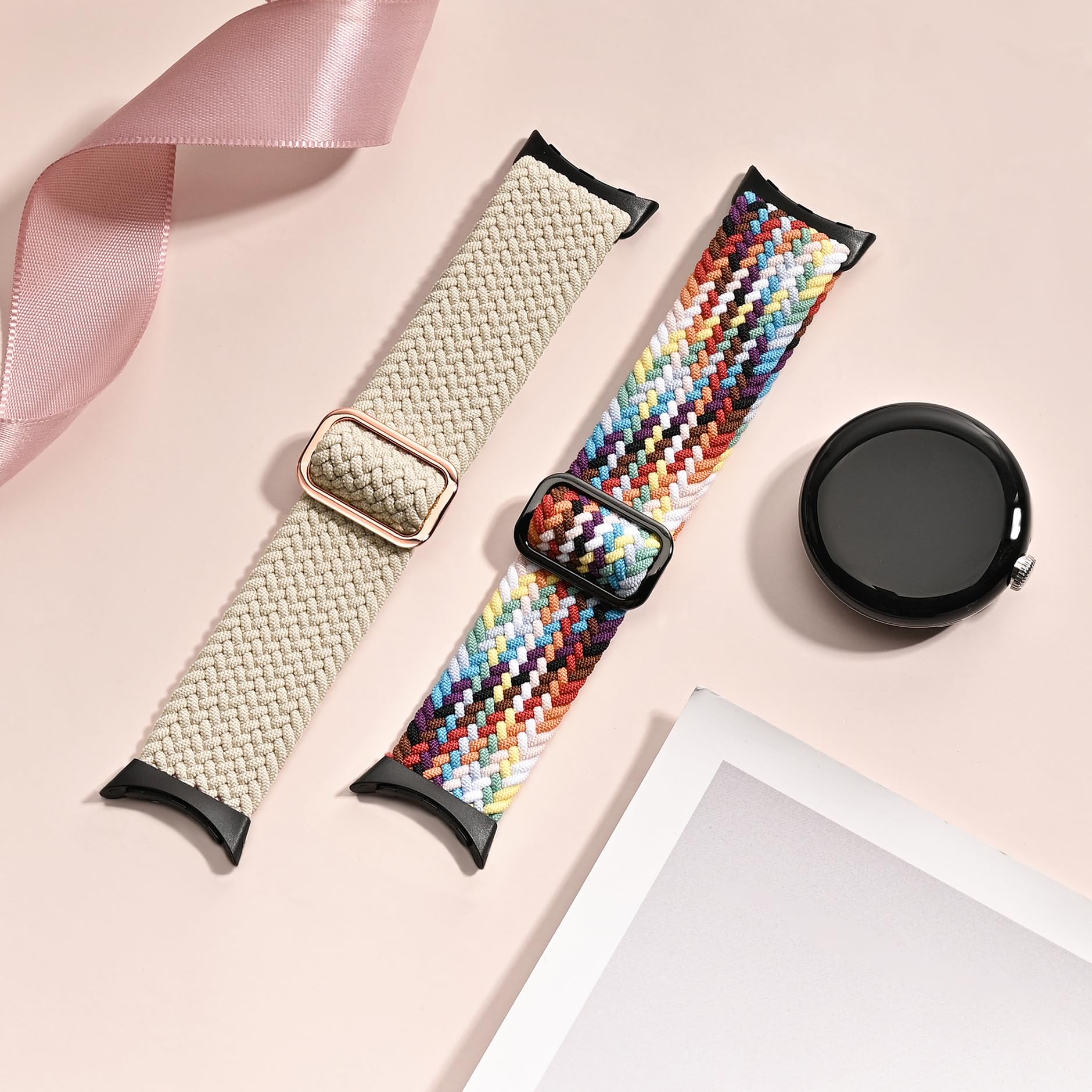 EverAct 2 Pack Braided Nylon Strap for Google Pixel Watch - Sport Loop for Men & Women - Gym & Daily Wear