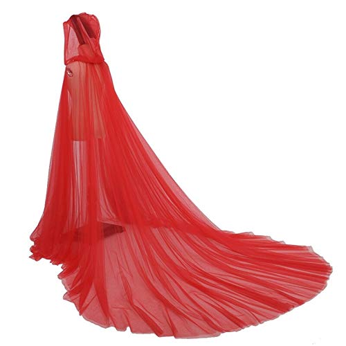 Elegant Black Tulle Cape for Women - Halloween Witch Costume, Gothic Wedding Bridal Veil, Floor Length Soft Cloak (Red, 240cm) - Perfect for Halloween Parties, Cosplay, and Themed Weddings