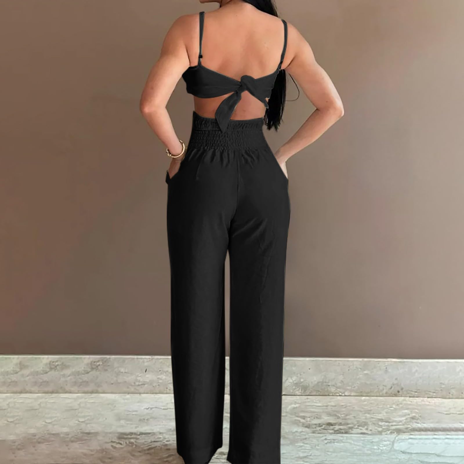 Plus Size Women's Black Long Sleeve Bell Bottom Jumpsuit - Casual Summer Bodysuit Romper for Everyday Wear, Date Night & Office Outfits