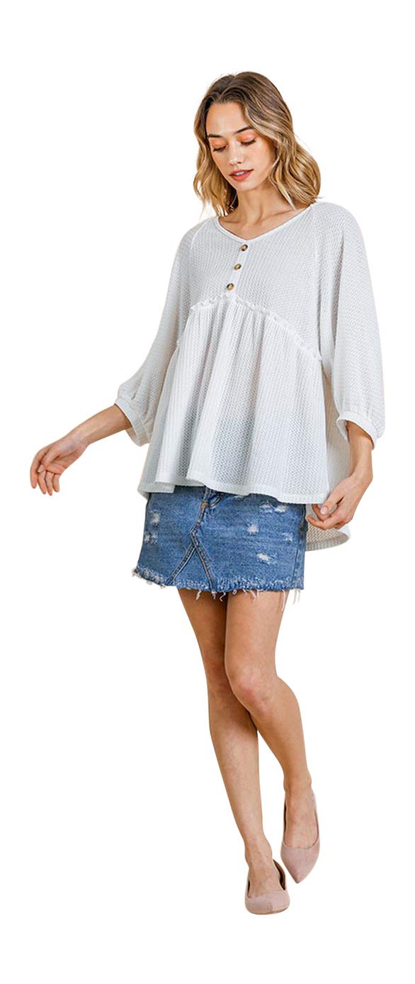 Umgee Women's Baby Doll Waffle Knit Top - Soft & Comfortable Casual Shirt for Everyday Wear | Perfect for Layering, Date Nights & Weekend Outfits