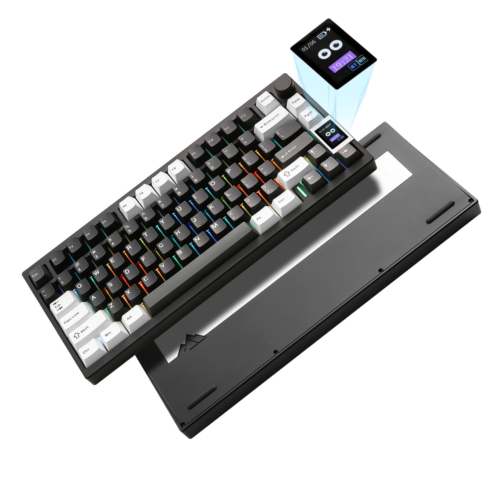 YUNZII AL80 Wireless Mechanical Keyboard - Full Aluminum CNC, Smart LCD Display, Hot Swappable Gasket Mount 75% Layout with Knob, Bluetooth/2.4G/USB-C, QMK/VIA Support for Windows/Mac (Black, Gateron Zero Switch) - Perfect for Gaming, Typing & Office Work