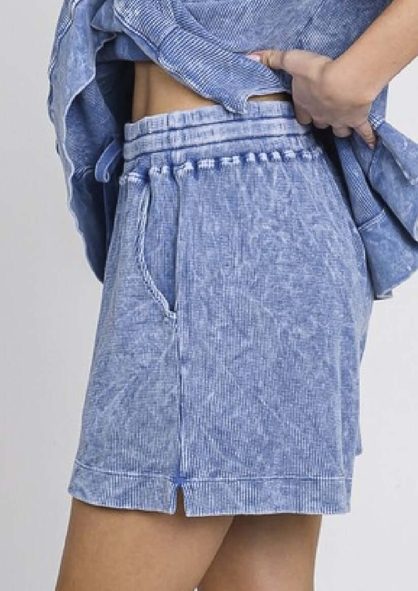 All Day Mineral Washed Ribbed Thermal Shorts for Women - Cozy Winter Loungewear & Layering Essentials - Final Sale Clearance