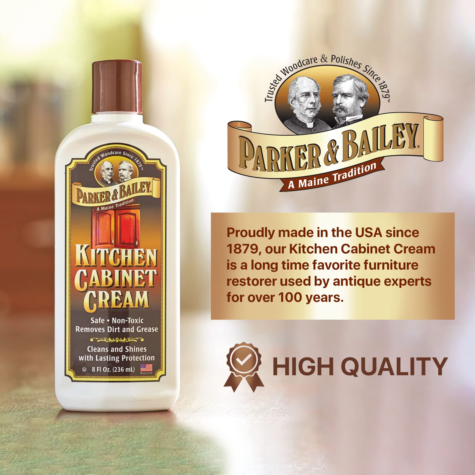 PARKER & BAILEY Multi-Surface Wood Cleaner & Polish - Quick Shine Restorer for Kitchen Cabinets, Furniture & Home Surfaces | Protects & Enhances Wood | Ideal for Daily Cleaning & Home Improvement Projects