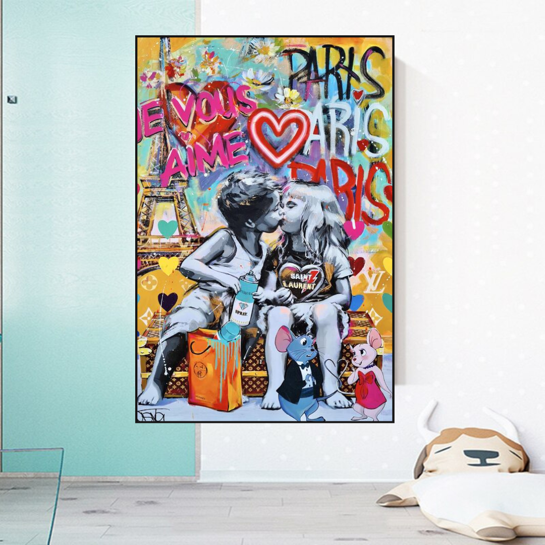 Banksy I Love You Paris Wall Art - Expressive Masterpiece Canvas Print for Home & Office Decor | Urban Street Art Gift for Art Lovers