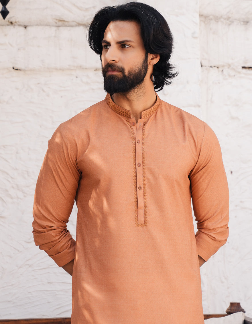 Blended Orange Kurta by J. Junaid Jamshed - Stylish Pakistani Traditional Dress for Women, Perfect for Eid, Weddings & Festive Occasions