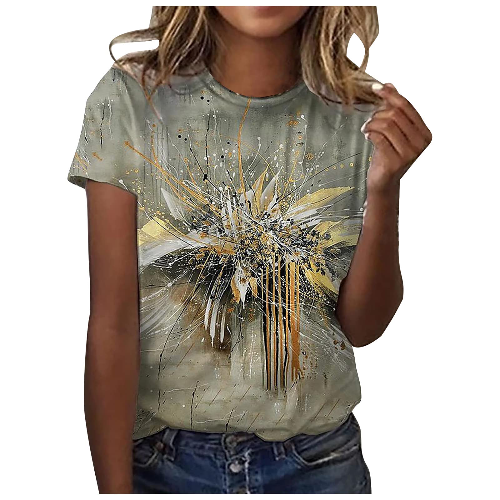 WYMPDSVI Women's Summer T-Shirt - Cute Crew Neck Printed Short Sleeve Casual Loose Blouse Top | Perfect for Beach Outings, Vacation Wear & Everyday Comfort
