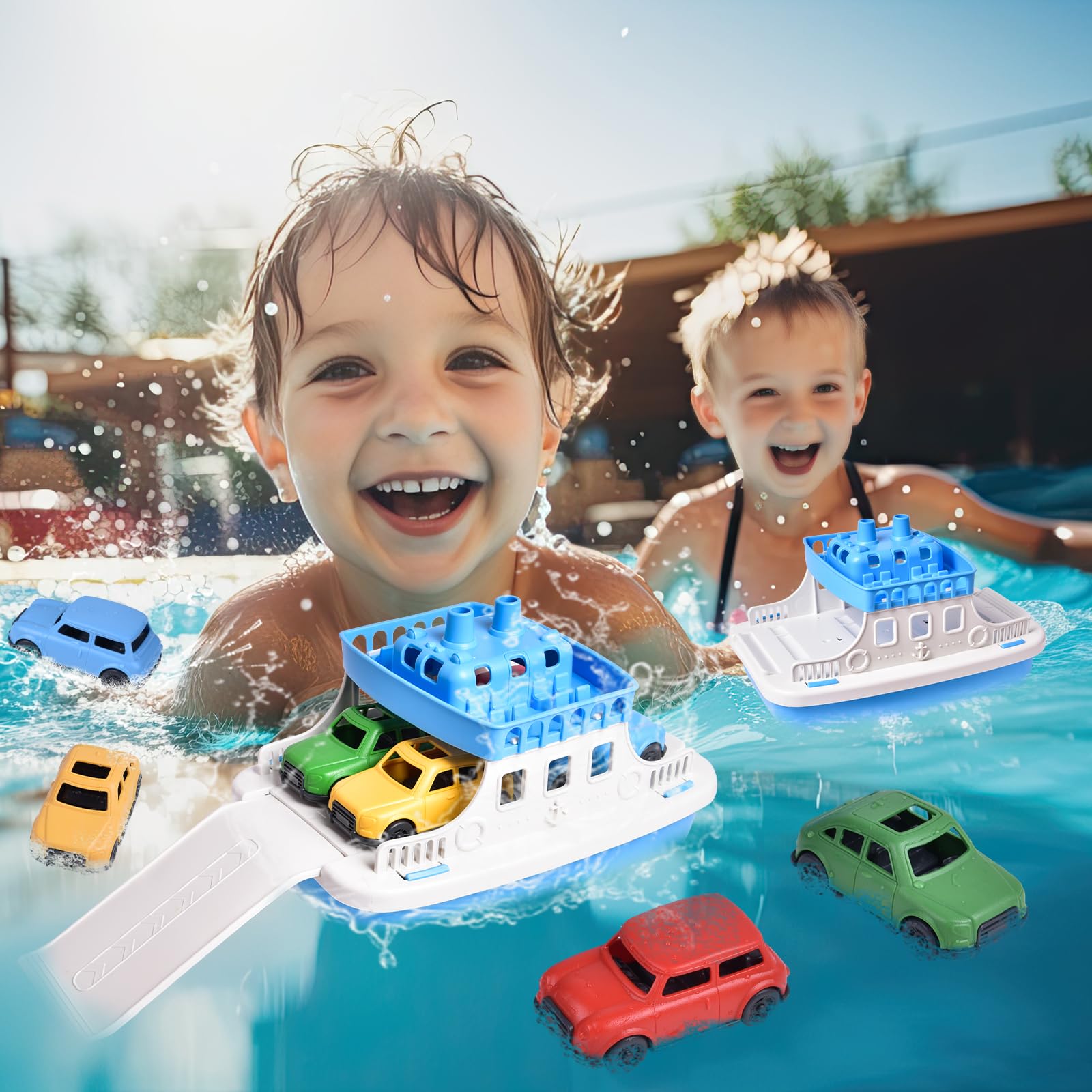 **Best Toddler Bath Toys - 4-in-1 Toy Boat with Mini Cars for Kids, Water Play Set for Bathtub, Pool & Beach - Perfect Birthday Gift for Boys & Girls**    *(Use Case: Fun bath time, pool parties, beach adventures, and imaginative play for toddlers!)*