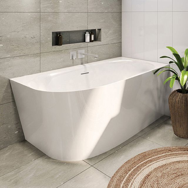 Decina Natalia 1500 Back to Wall Corner Bathtub with Overflow - Luxury Freestanding Soaking Tub for Small Bathrooms, Spa Relaxation at Home