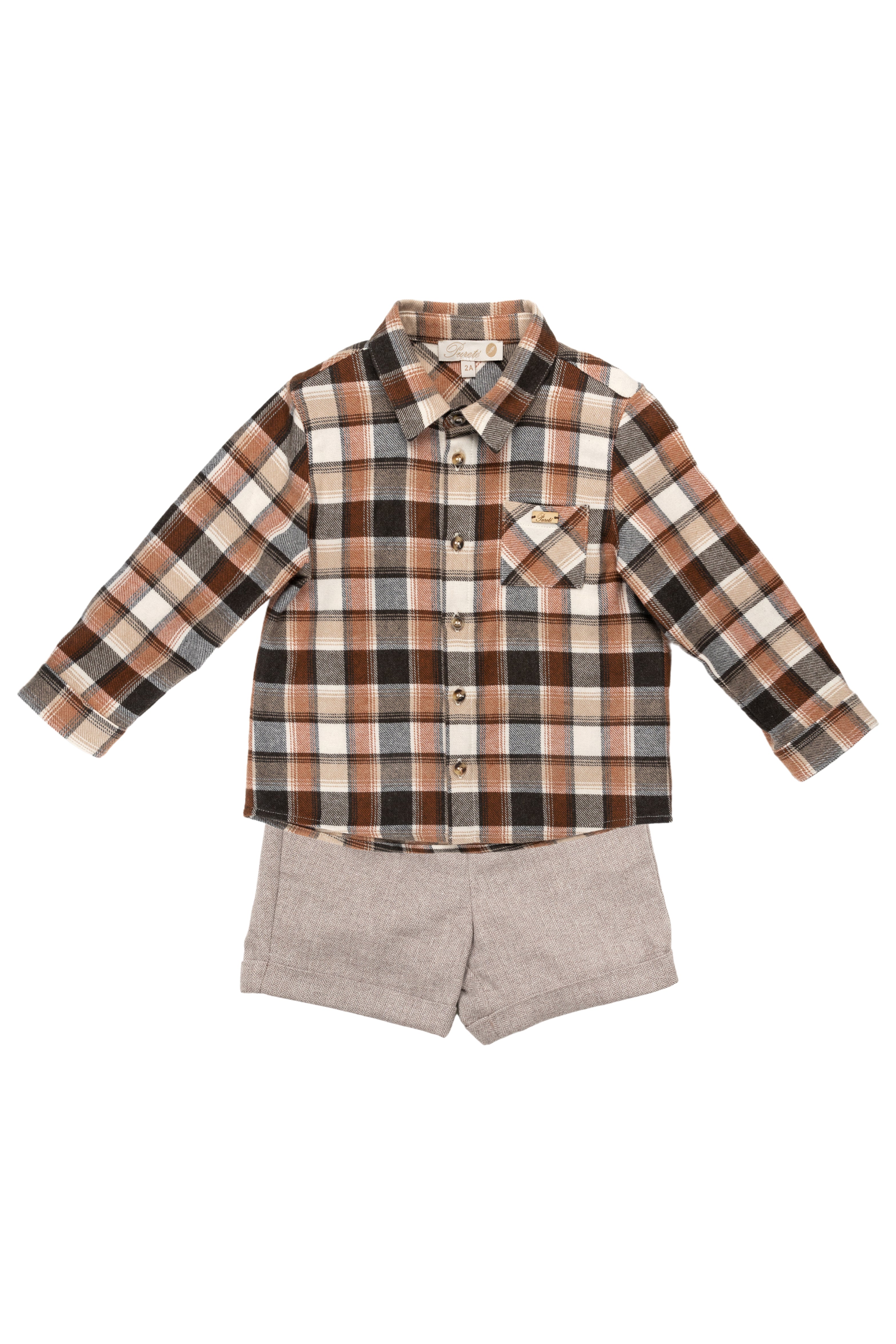 Wesley Rust Tartan Shirt & Tweed Shorts Set - Vintage Plaid Button Down Shirt with Matching Wool Shorts for Men | Perfect for Casual Outings, Autumn Layering and Scottish-Themed Events