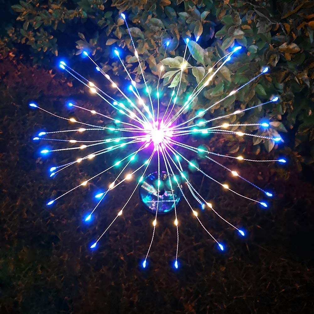 FVTLED Solar Christmas Lights Outdoor - 2 Pack Waterproof LED Solar Garden Lights with Remote Control, Firework Decorative Stake Lights for Garden, Patio, Yard, Flowerbed | Perfect for Holiday Decorations, Parties & Landscape Lighting
