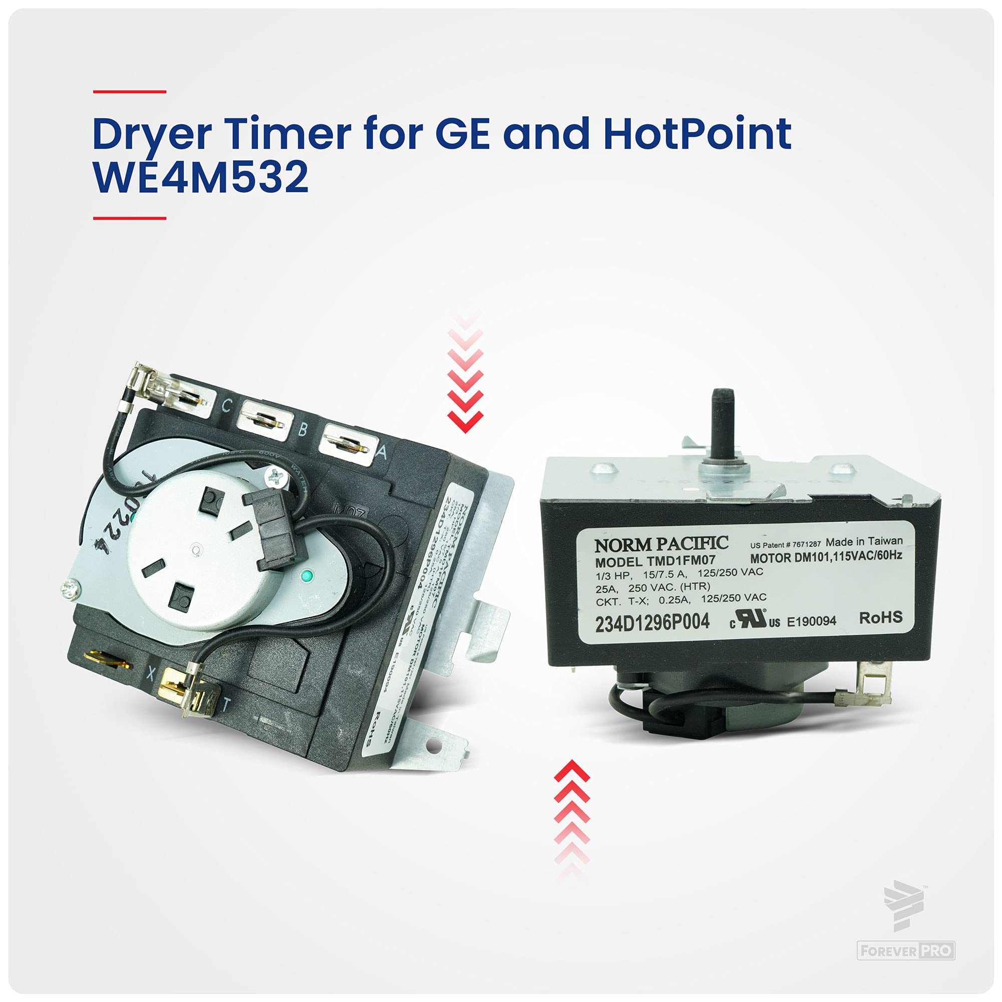ForeverPRO WE4M532 Dryer Timer Replacement for GE WE4M362, 3029573, PS8746223 - Compatible with GE Dryers for Home Laundry Use