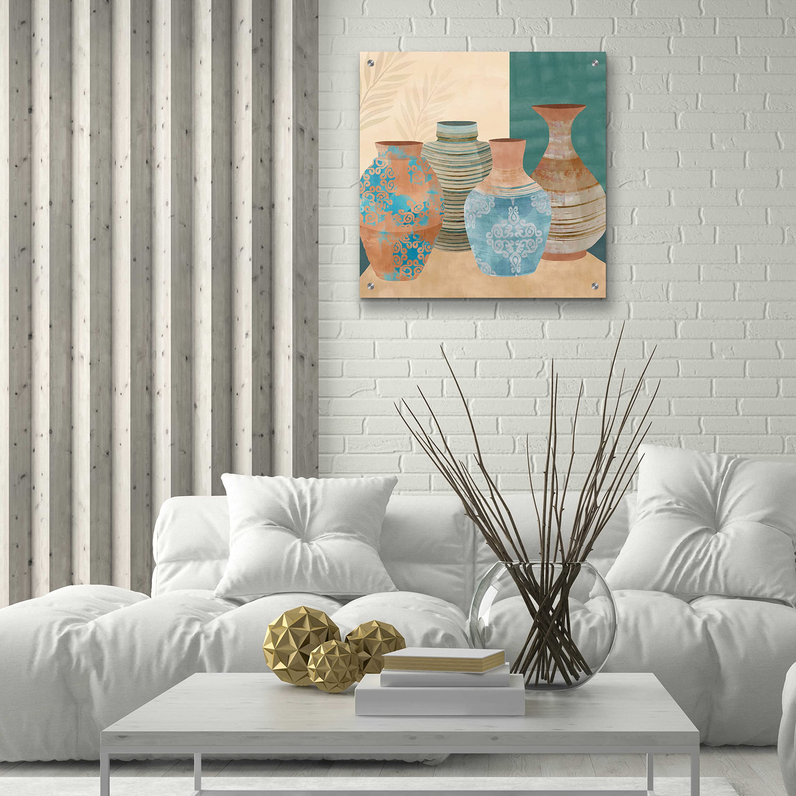 Flora Kouta 'Earthenware Pots II' Acrylic Glass Wall Art Print - 24x24 Inches Modern Home Decor for Living Room, Bedroom, Office