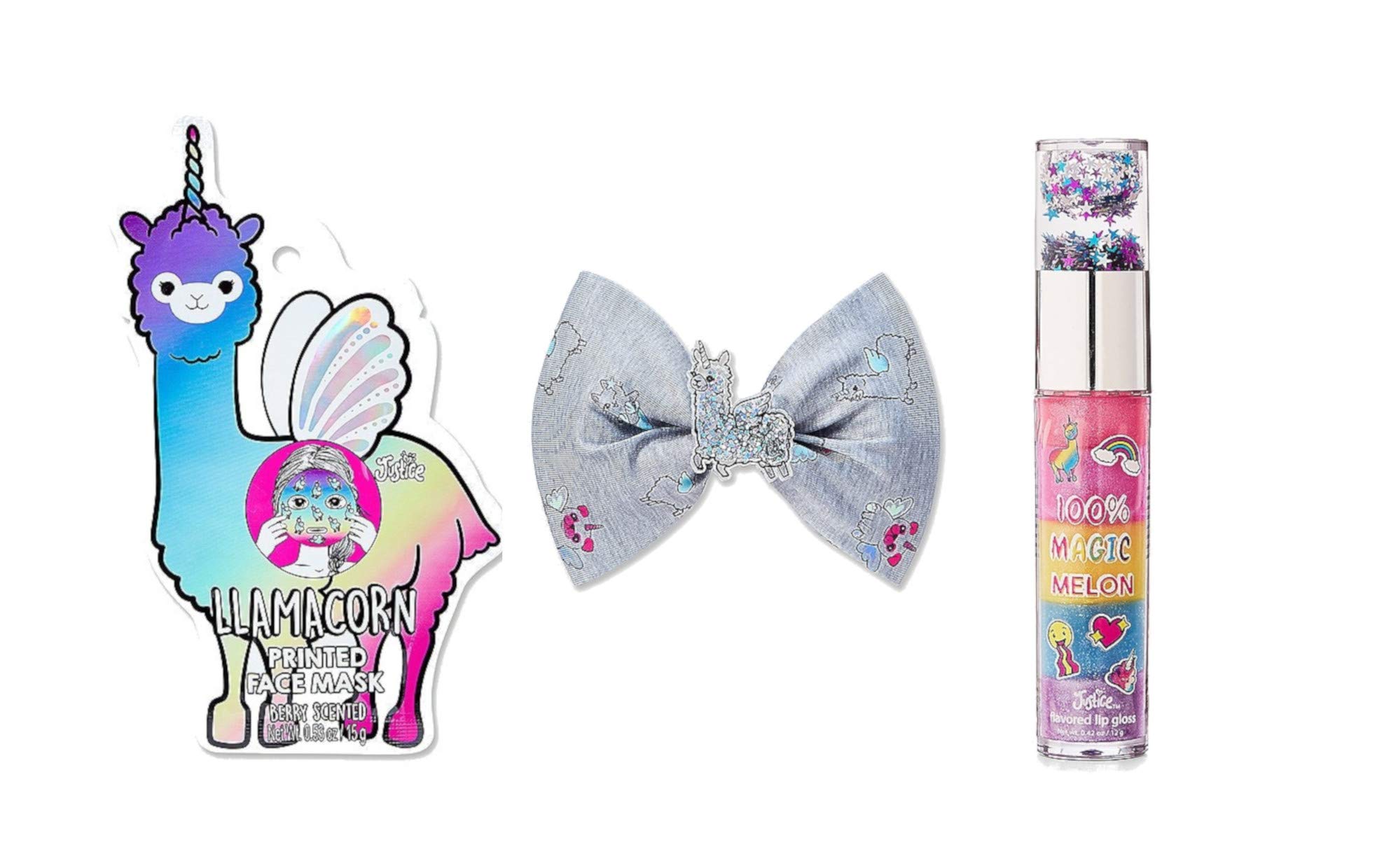 Llamacorn 3-Piece Cosmetic Gift Set - Lip Gloss, Face Mask & Hair Bow for Girls | Perfect Birthday Present, Party Favors & Christmas Gifts for Teens