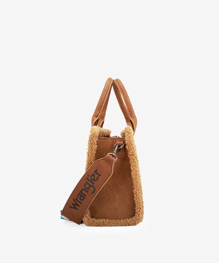 Wrangler Aztec Sherpa Trim Crossbody Purse Set for Women - Stylish Boho Shoulder Bag with Fringe Detail - Perfect for Casual Outings, Music Festivals & Travel Accessories