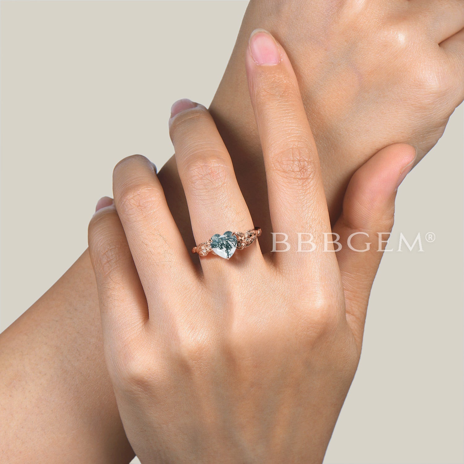 Natural Moss Agate Heart Cut Diamond Flower Engagement Ring for Women - Perfect for Proposals, Anniversaries & Romantic Occasions