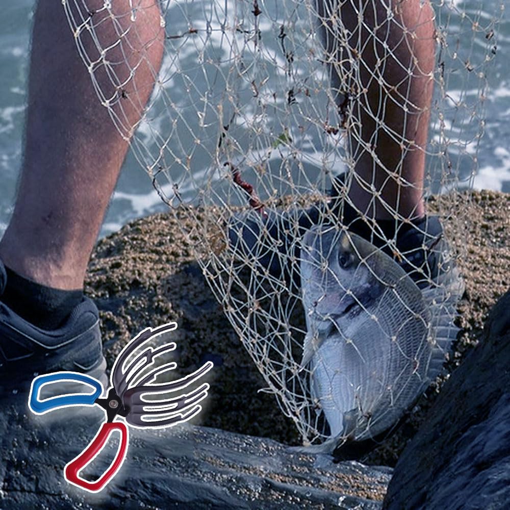 AIIONP 3 Claw Fish Gripper - Heavy Duty Fishing Pliers with Metal Control Clamp | Secure Fish Handling Tool with Three Teeth Grip | Perfect for Catch & Release, Boat Fishing & Saltwater Angling Accessories