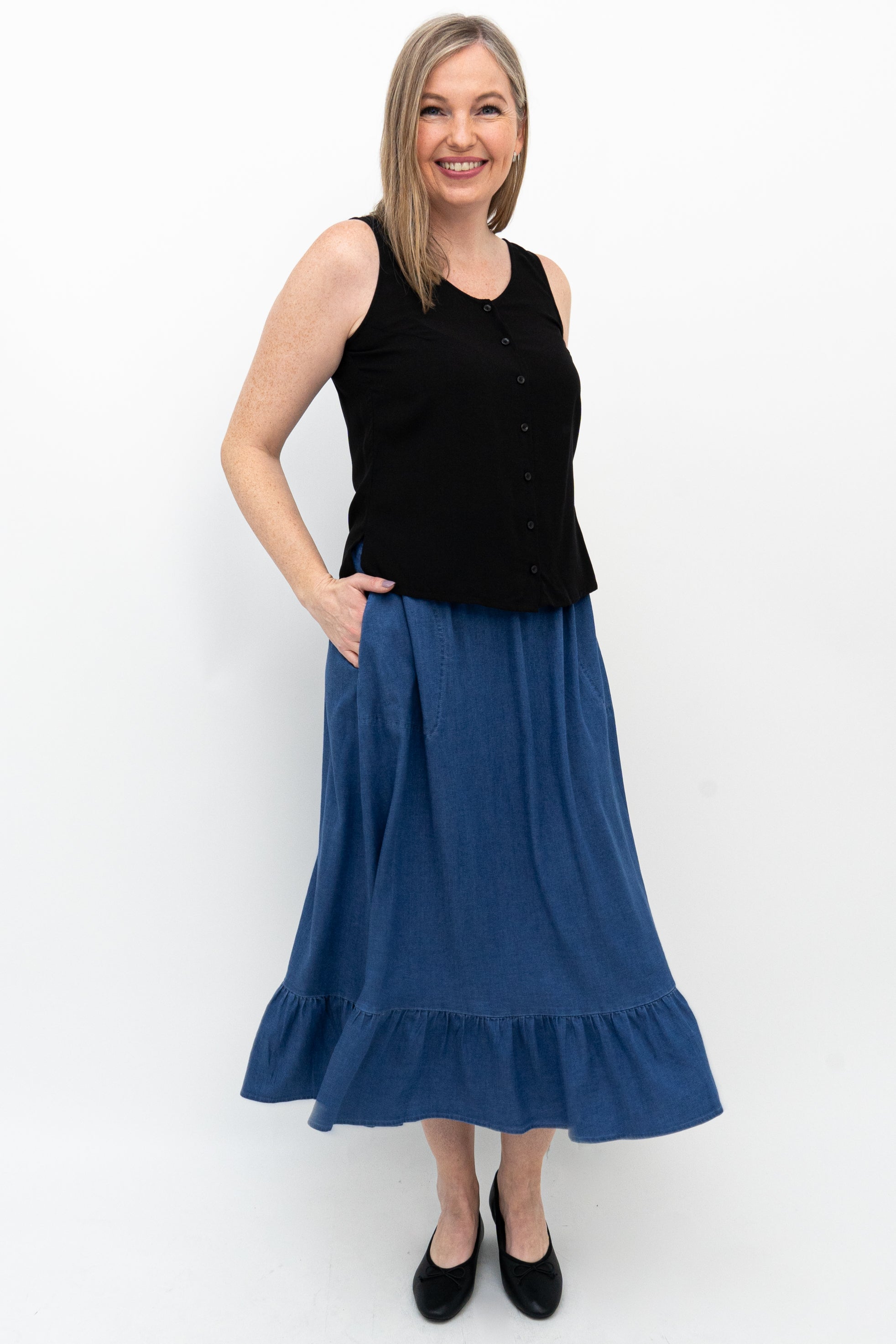 Janet Skirt - Women's Tencel Denim Midi Skirt | Comfortable & Stylish for Casual Wear, Office & Date Night
