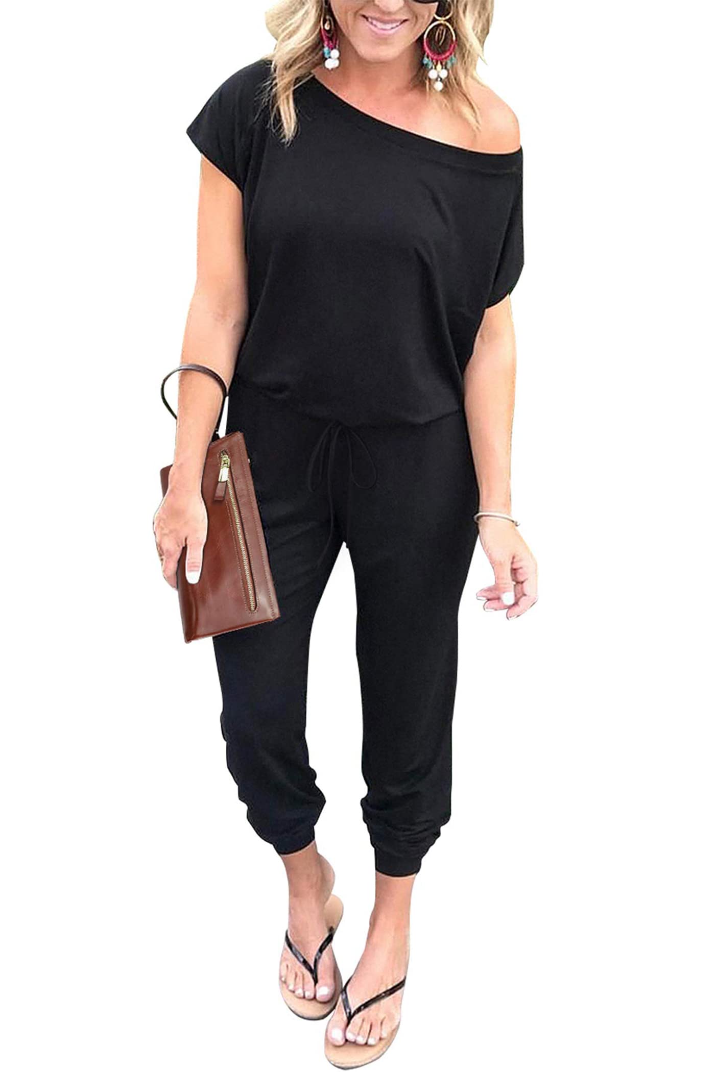 PRETTYGARDEN Women's Off Shoulder Jumpsuit - 2025 Summer Romper Dress, Spring Vacation Outfit, Lounge Wear | Perfect for Beach Travel, Date Night & Casual Outings