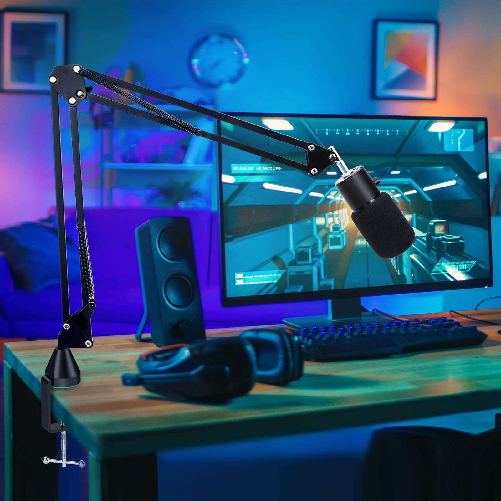 Razer Seiren X Wall Mount Boom Arm - Adjustable Microphone Holder for Razer Seiren X Mic, Vertical Surface Mount with 360° Swivel - Space Saving Studio & Gaming Setup for Streamers & Podcasters