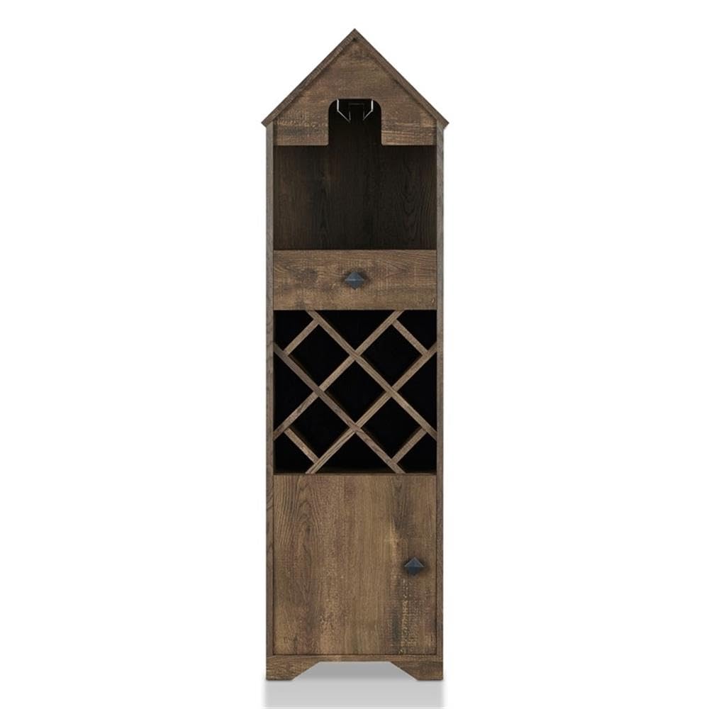 Furniture of America Cruz Rustic Wood 5-Bottle Wine Rack in Reclaimed Oak - Stylish Home Bar Decor for Kitchen, Dining Room, or Wine Cellar Storage