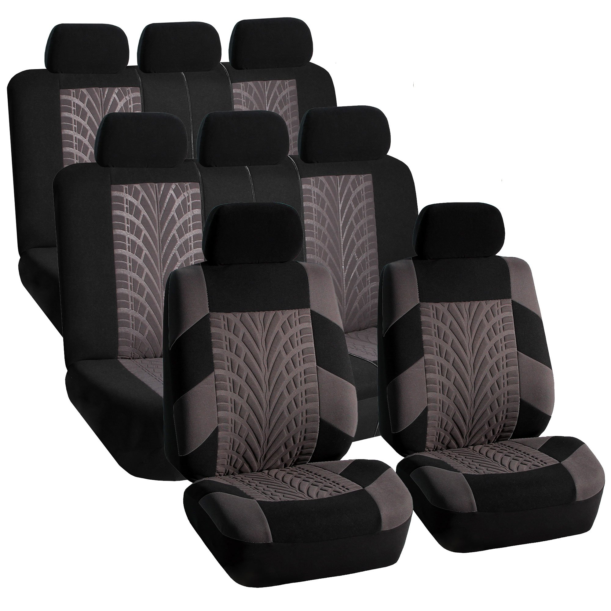 FH Group Universal 3-Row Car Seat Covers Set - Gray Automotive Seat Protectors with Airbag Compatibility & Split Rear Design | Perfect for Cars, Trucks & SUVs | Road Trips, Daily Commute & Family Travel Protection