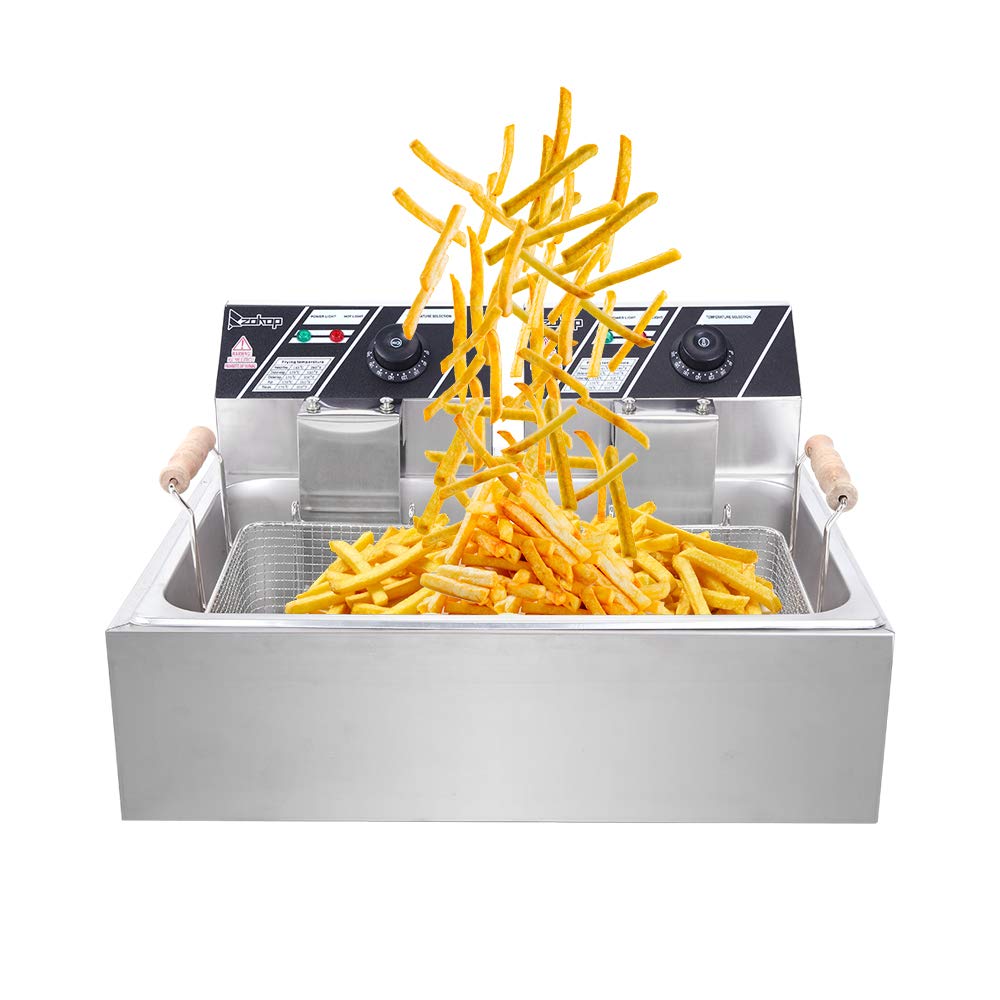 ZOKOP Eh83O 12.7Qt/12L Oil Capacity 23.26Qt/22L Total Stainless Steel Commercial Electric Deep Fryer - 5000W High Power for French Fries, Donuts, Chicken Wings - Perfect for Restaurants, Food Trucks & Catering Events