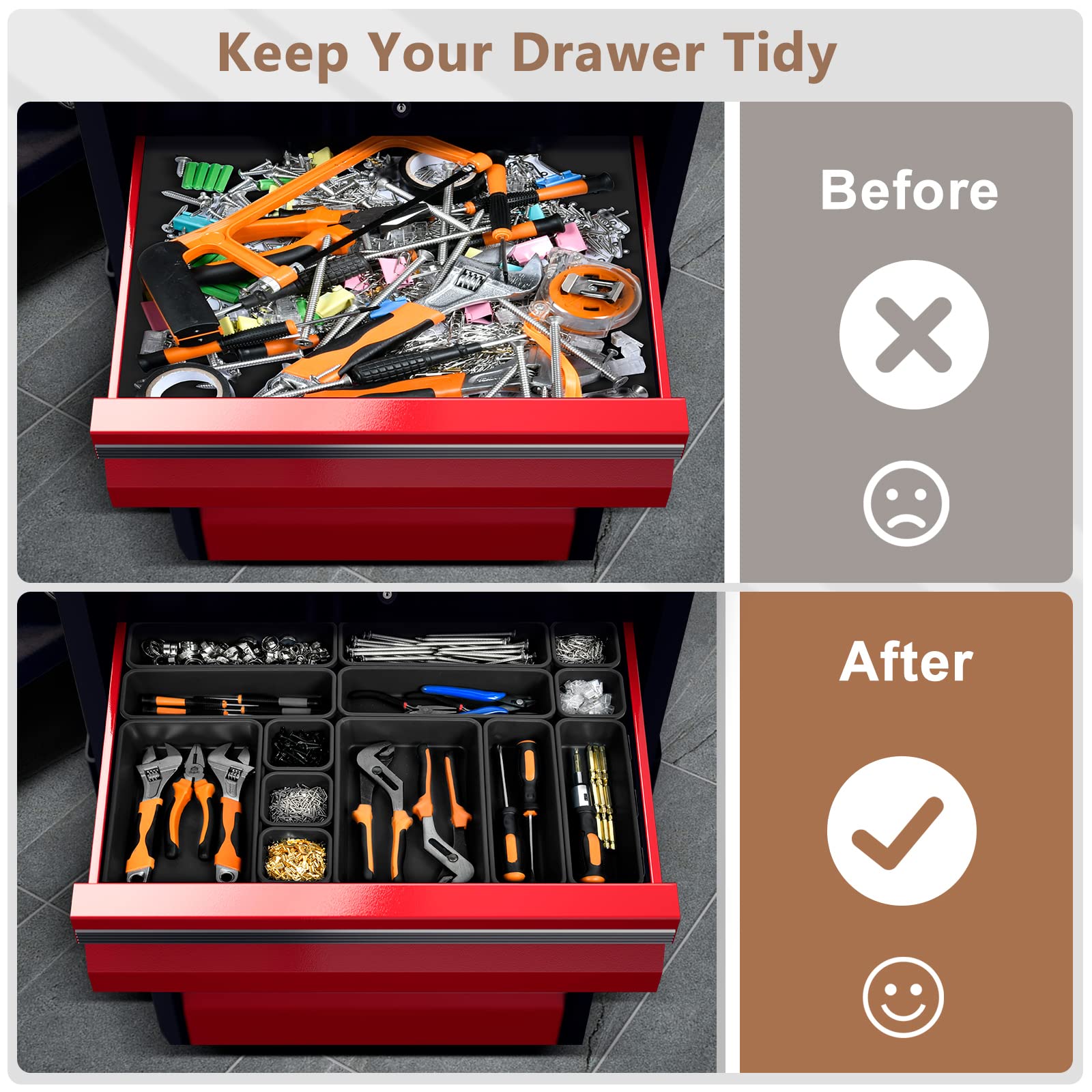 42PCS Black Tool Box Organizer Tray Divider Set - Heavy Duty Drawer Organizer for Garage & Workbench, Rolling Tool Chest Storage Accessories | Perfect for Small Parts, DIY Projects & Workshop Organization