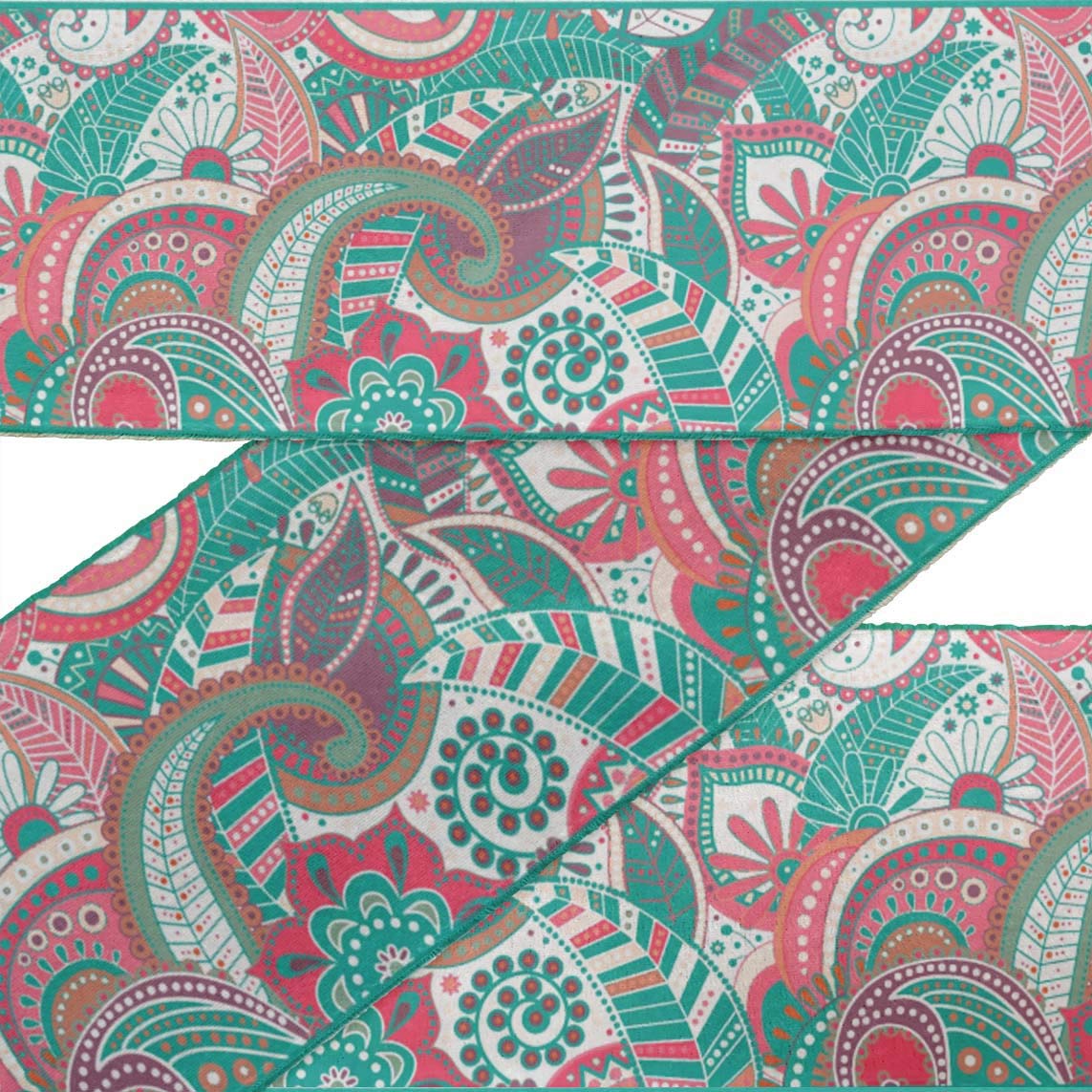 White Leaves & Floral Artistic Printed Velvet Ribbon Trim - 9 Yards x 3 Inches Wide for Sewing, Crafts, DIY Accessories - Perfect for Dressmaking, Gift Wrapping & Home Decor Projects