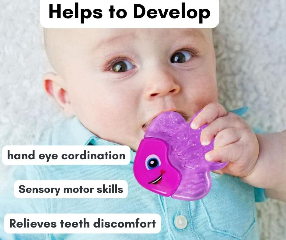 VBaby Fish BPA Free Silicone Rattle & Teether Toy for Babies 3+ Months - Soothing Pacifier for Teething Infants, Perfect for On-the-Go Comfort and Early Sensory Development