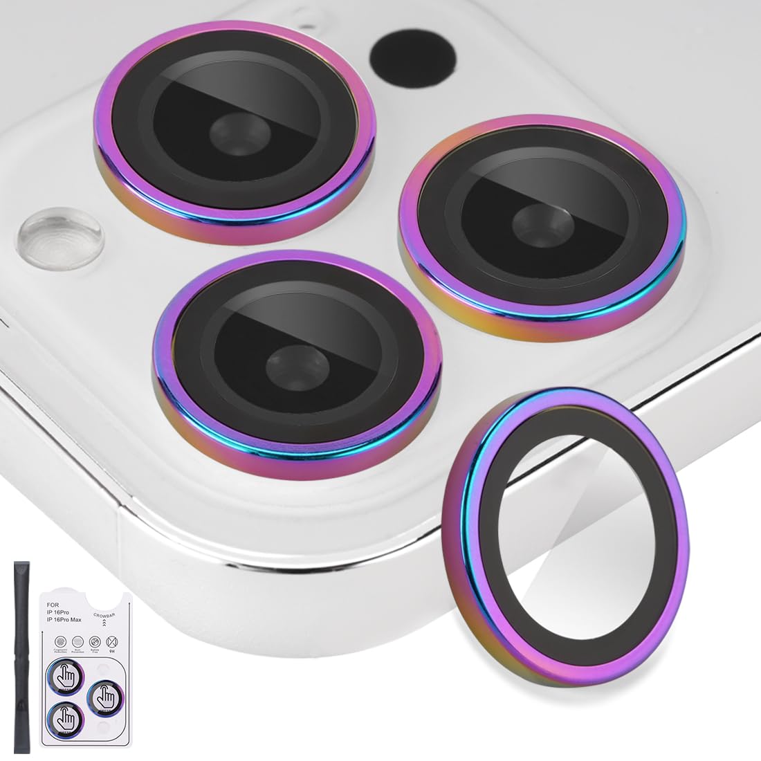 Premium Tempered Glass Camera Lens Protector for iPhone 16 Pro & iPhone 16 Pro Max - Durable Aluminum Alloy Ring Cover (Colorful Options) - Perfect for Outdoor Adventures, Travel & Everyday Protection
