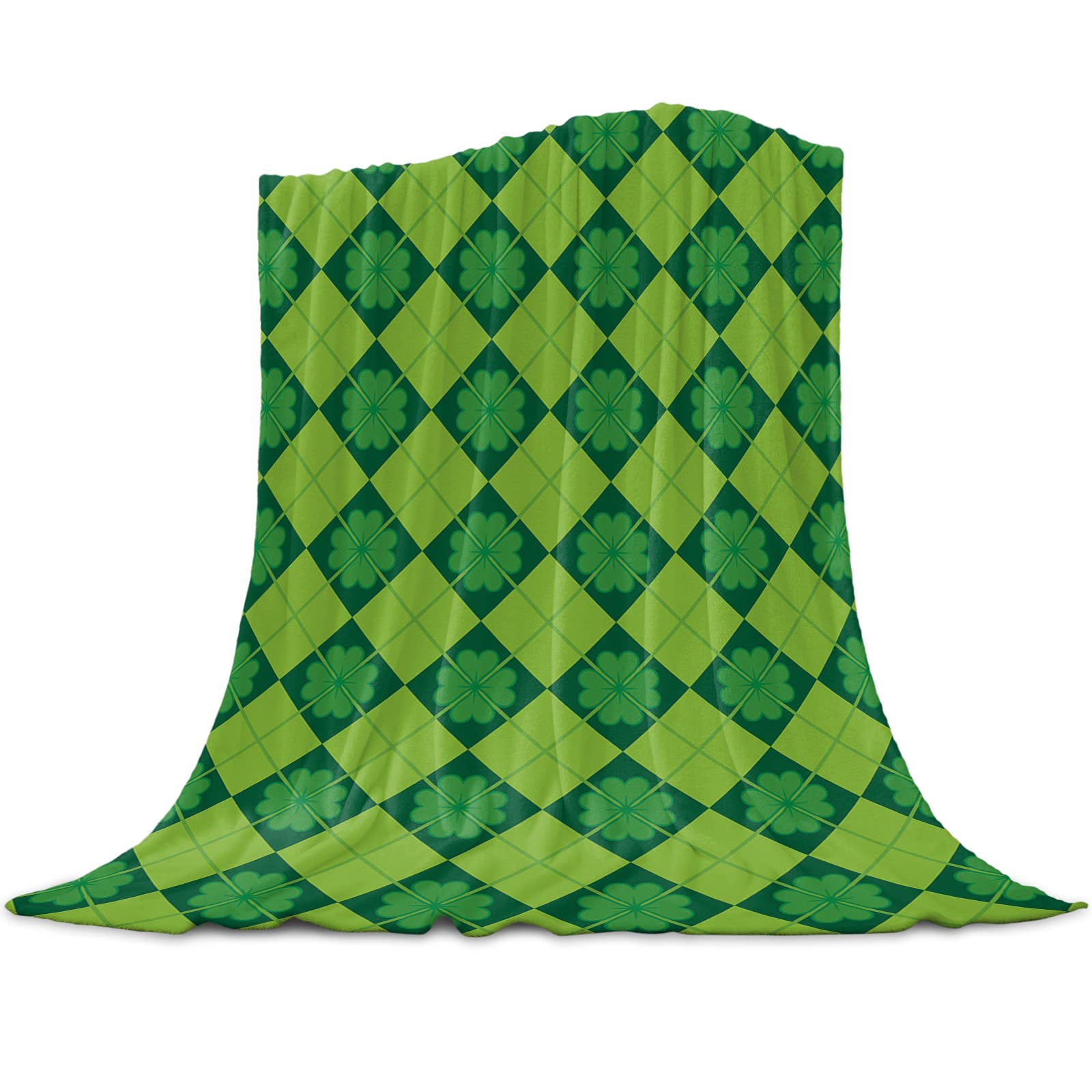 St. Patrick's Day Green Plaid Flannel Fleece Throw Blanket - Cozy Soft Warm Shamrock Blanket for Couch, Bed & Sofa - 49x59 Inch - Perfect for Irish-Themed Parties, Winter Snuggling & Home Decor