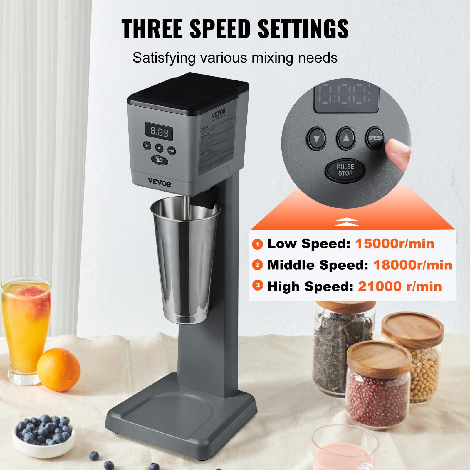 VEVOR 375W Commercial Electric Milkshake Maker Machine - Single Head Drink Mixer Blender with LED Display & 3-Speed Settings, Includes 820ml Stainless Steel Cup - Perfect for Restaurants, Cafes, Ice Cream Shops & Home Use