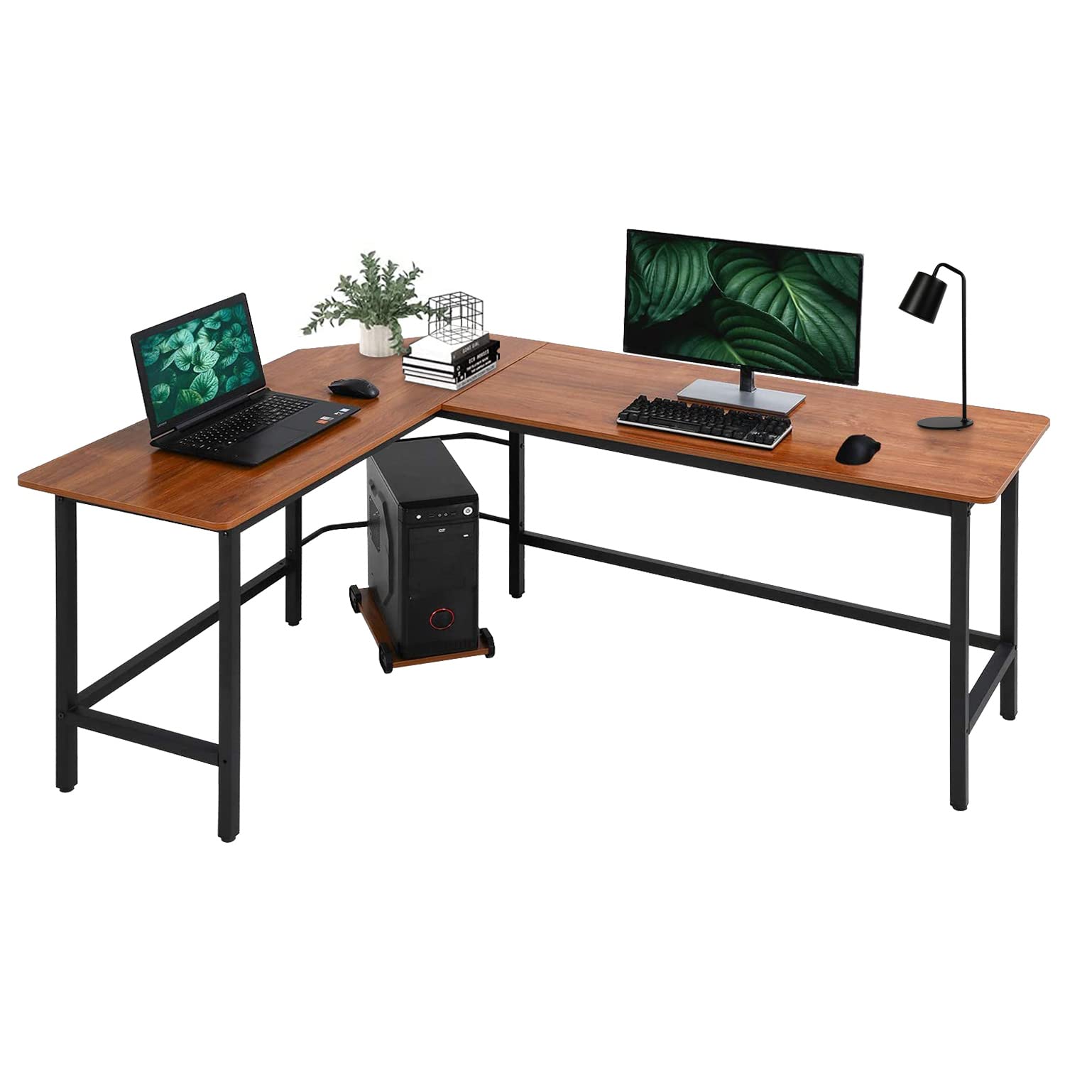 MKDLUFEI L-Shaped Computer Desk - Corner Gaming Desk & Home Office Workstation with Rustic Brown Finish | Perfect for Small Spaces, Bedroom, Study & Gaming Setup