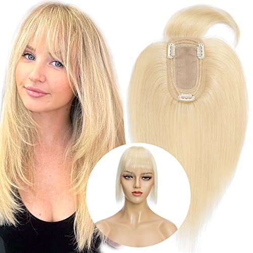 Clip in Human Hair Topper with Silk Base - Natural Looking Hairpiece for Thinning Hair - Perfect for Daily Wear, Special Occasions & Styling
