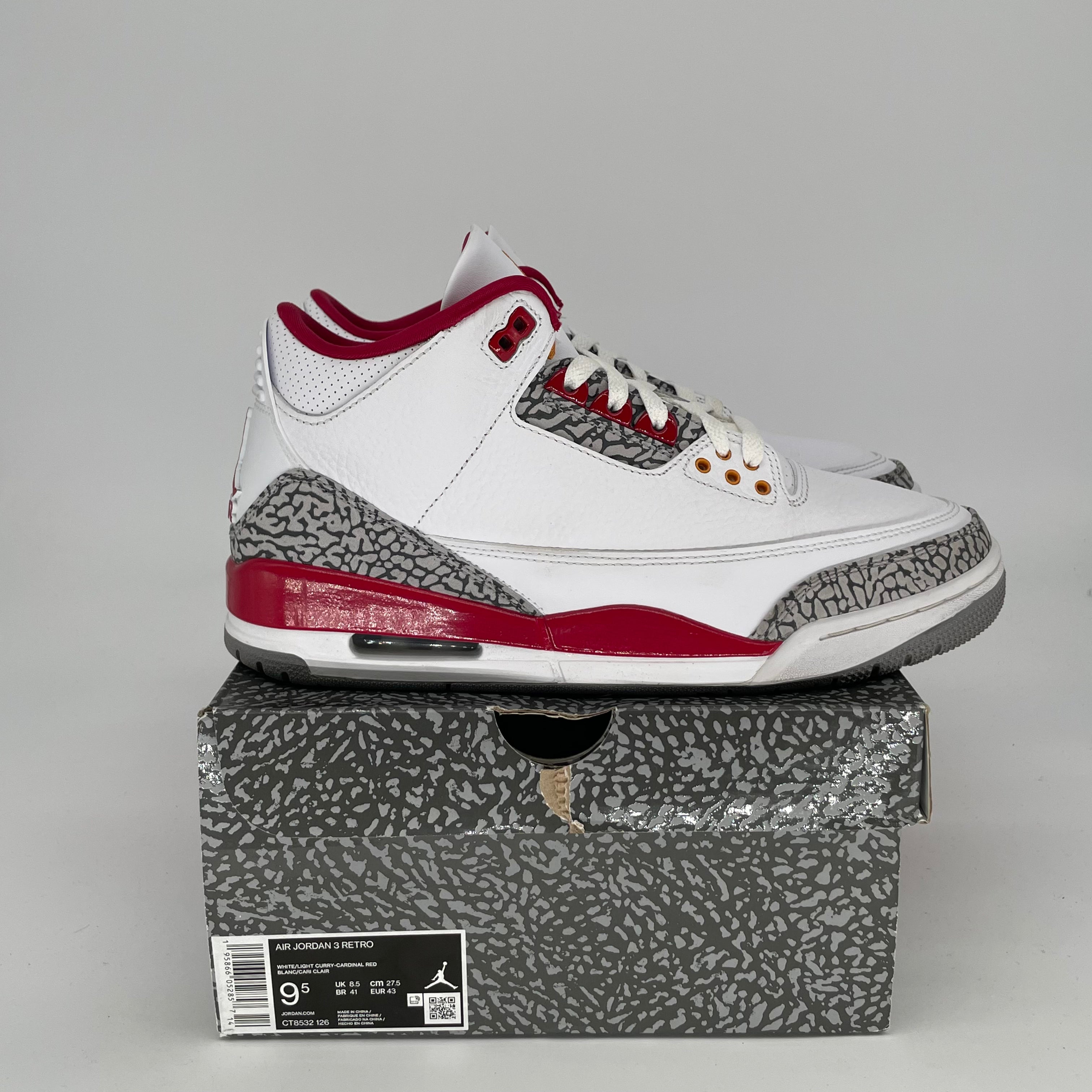 AIR JORDAN 3 Cardinal Red Retro Basketball Shoes - Men's Size 9.5/Women's Size 11 (CT8532-126) - Perfect for Streetwear & Sneaker Collection