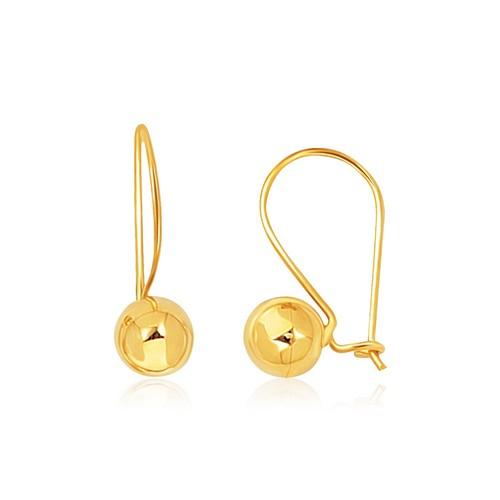 14K Yellow Gold Shiny Ball Drop Earrings for Women - Elegant Dangle Earrings for Party, Wedding & Everyday Wear
