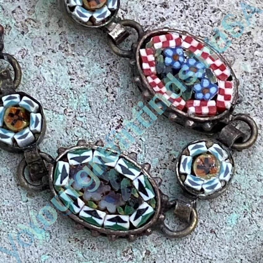 Vintage Italian Millefiori Mosaic Bracelet - Handmade Floral Glass Bead Jewelry for Women, Gift for Her, Boho Chic Accessory for Parties & Special Occasions