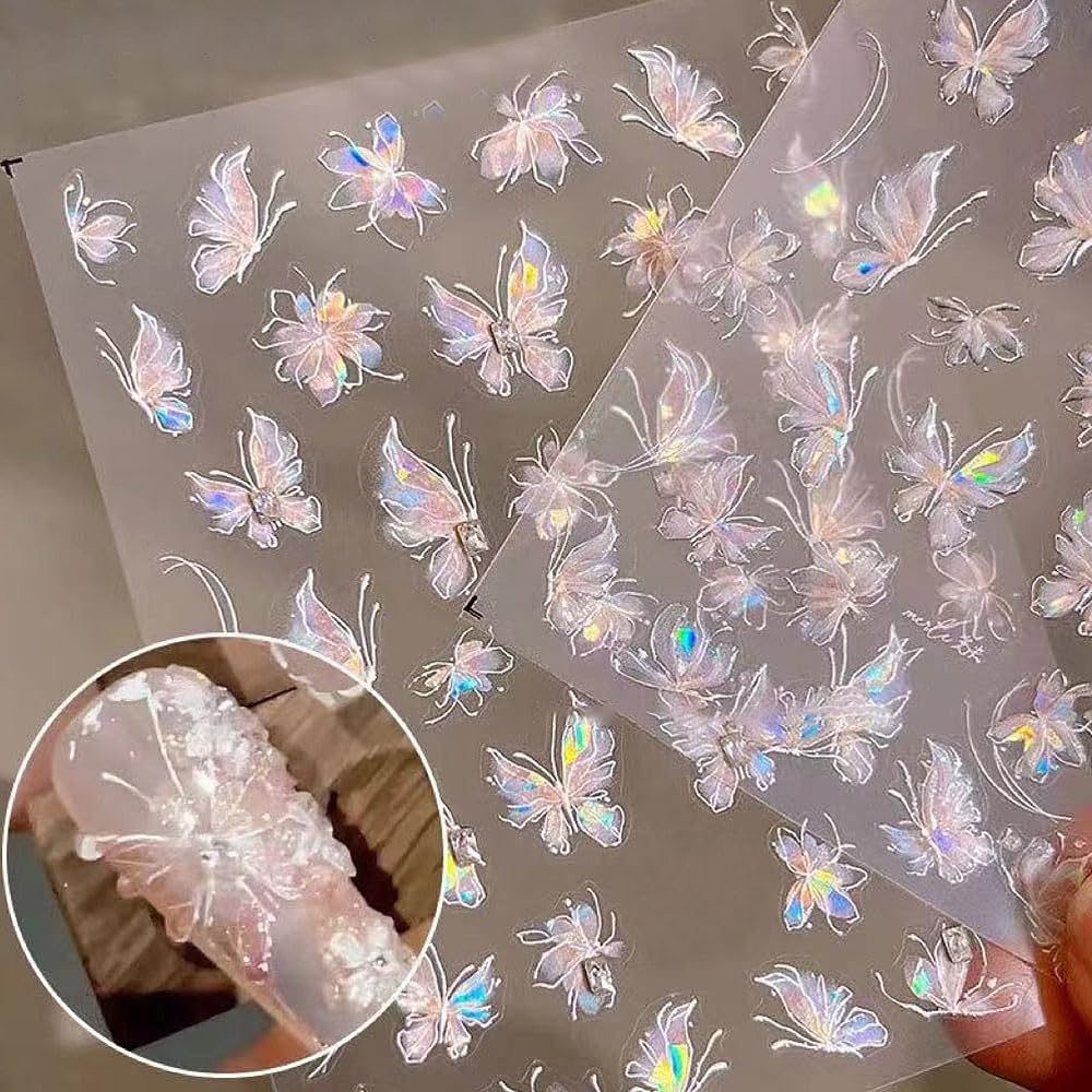 Aurora Butterfly Nail Art Stickers - Lightweight Shell & Laser Butterfly Nail Decals for Manicure | Perfect for DIY Nail Art, Parties, and Special Occasions