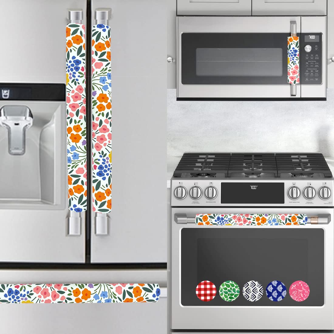 Rio Salto 5-Piece Refrigerator Door Handle Covers Set - Spring Flowers Design Kitchen Accessories for Stove, Oven, Dishwasher, Microwave & Fridge - Durable Appliance Handle Protectors for Home Decor & Safety