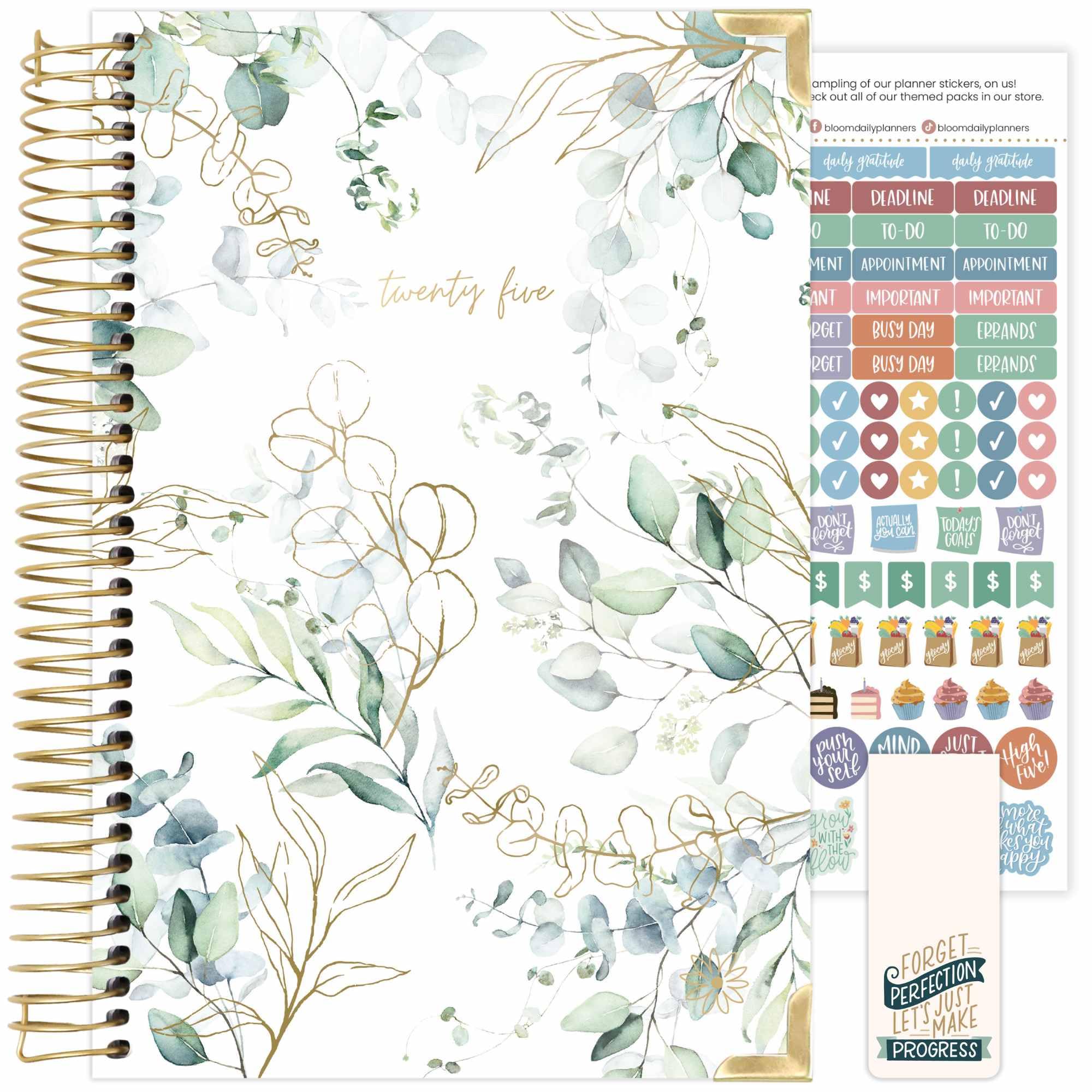 Bloom 2025 Hard Cover Day Planner - January to December 2025 Calendar - Goal Setting & Productivity Organizer - Monthly & Weekly Inspirational Agenda Book - 5.5